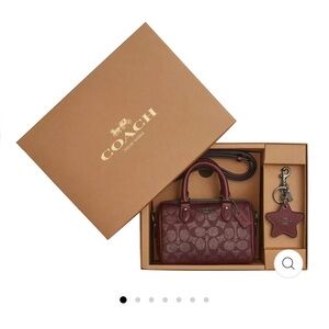 Coach Boxed Mini Rowan Crossbody Bag and Mirror Charm in Wine